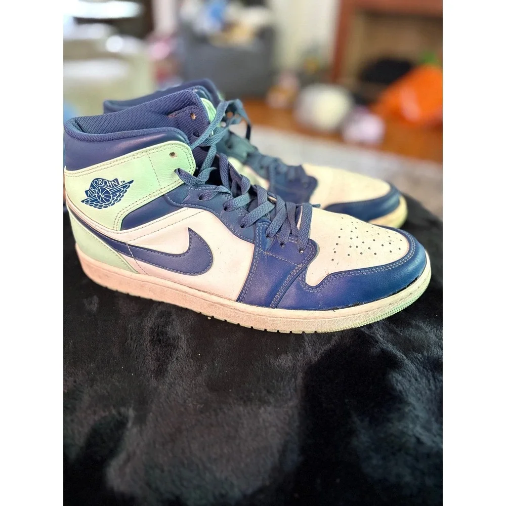 Nike Air Jordan 1 Mid Mystic Navy Mint Foam Blue White 554724-413 Mens 12